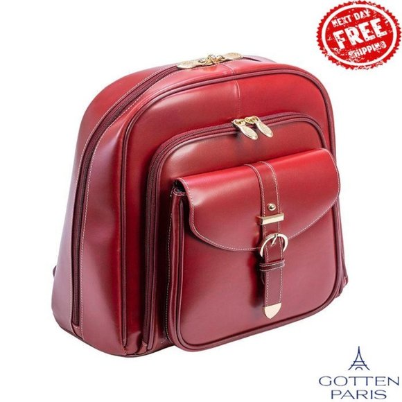 McKlein Olympia Leather Business Laptop Tablet Backpack Red Women\'s Bag